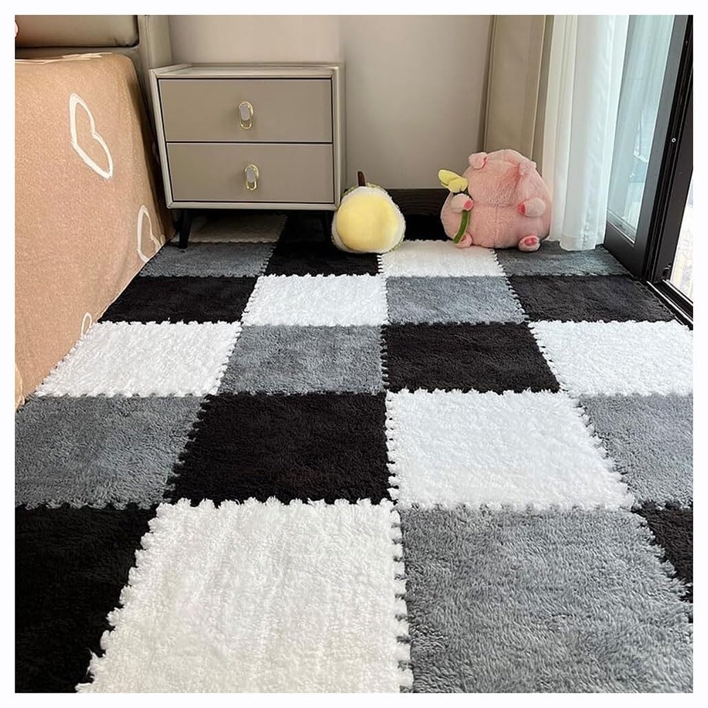 12 tappetini in schiuma di peluche a incastro, 30 x 30 cm, per