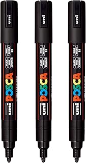 PC-5M Water-Based Paint Markers, Reversible Medium Tip (1.8-2.5mm), Black, 3 Count