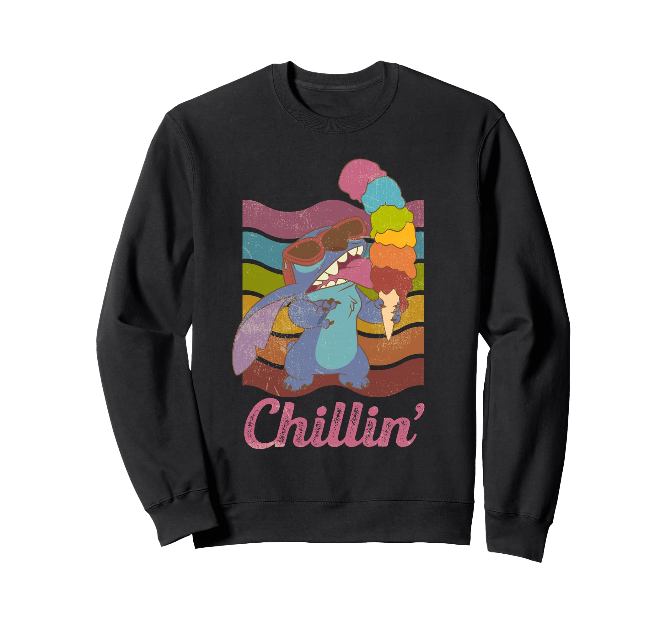 Sweatshirt Stitch Disney original pull arc-en-ciel imprimé glace chillin