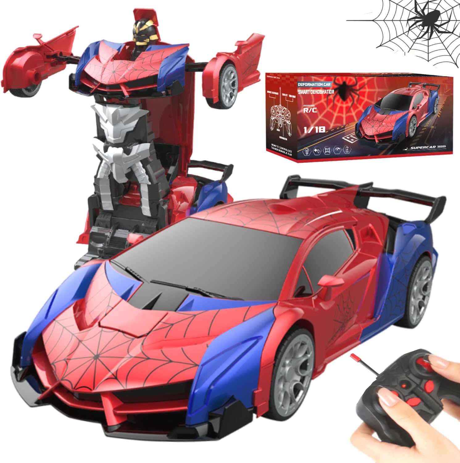 Transforming Rc Cars Toys for Boys 4-7 8-12, 2.4Ghz Remote Control Car Transform Robot, 1:18 Scale One-Button Deformation 360° Rotation Car Toy