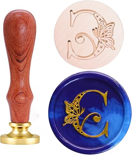 SWANGSA Sello de cera con letra inicial del alfabeto C, sello de sellado de letras de mariposa elegante vintage para invitación de fiesta de boda,