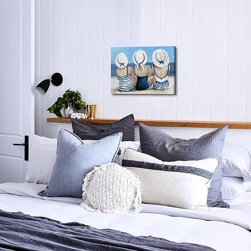 Miniatura 6 de Arte de pared costero para playa, baño, decoración de océano azul y blanco, para niñas, pintura para sala de estar, paisaje marino náutico, lienzo,