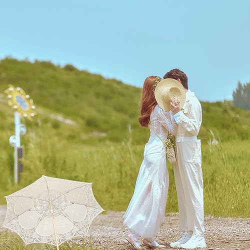 Miniatura 2 de Vensans Sombrilla de encaje hecha a mano con bordado de flores de encaje sombrilla de boda y novia L-beige