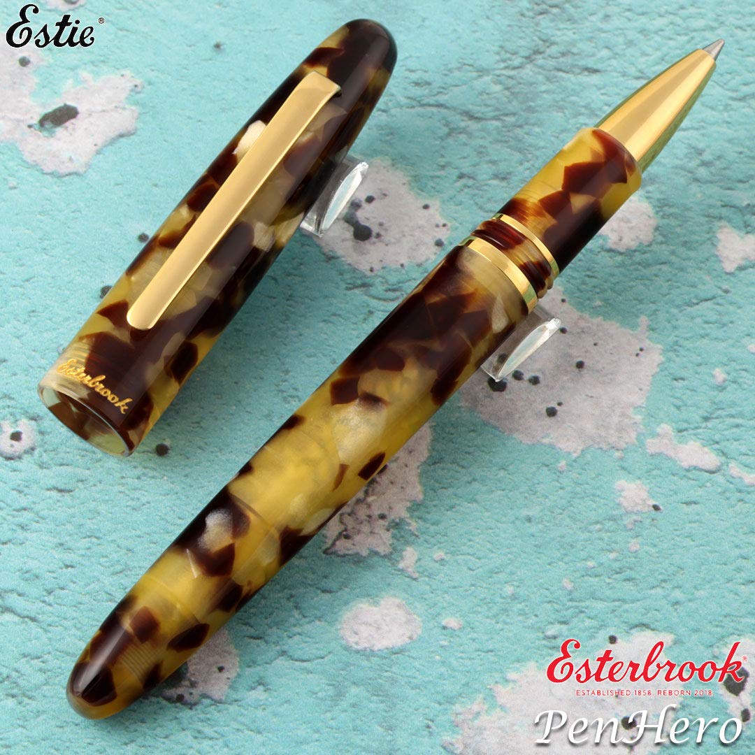 Esterbrook Estie Tortoise Rollerball Pen | Acrylic Writing Pen with Gold Plated Fittings | Stylish Gift Box