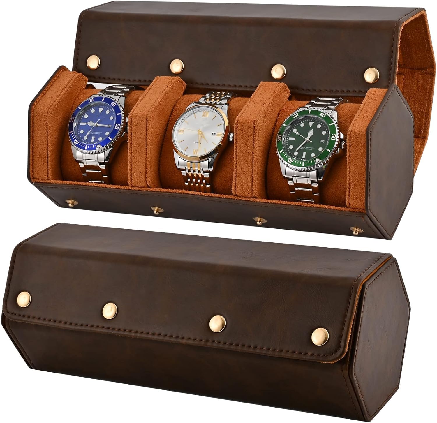 ROSELLE Custodia per orologi da viaggio per uomini e donne, custodia per orologi per 3 orologi | Pelle di lusso|Progettato per cinturini di orologi in acciaio e pelle metallo gomma e braccialetti Storage & Display