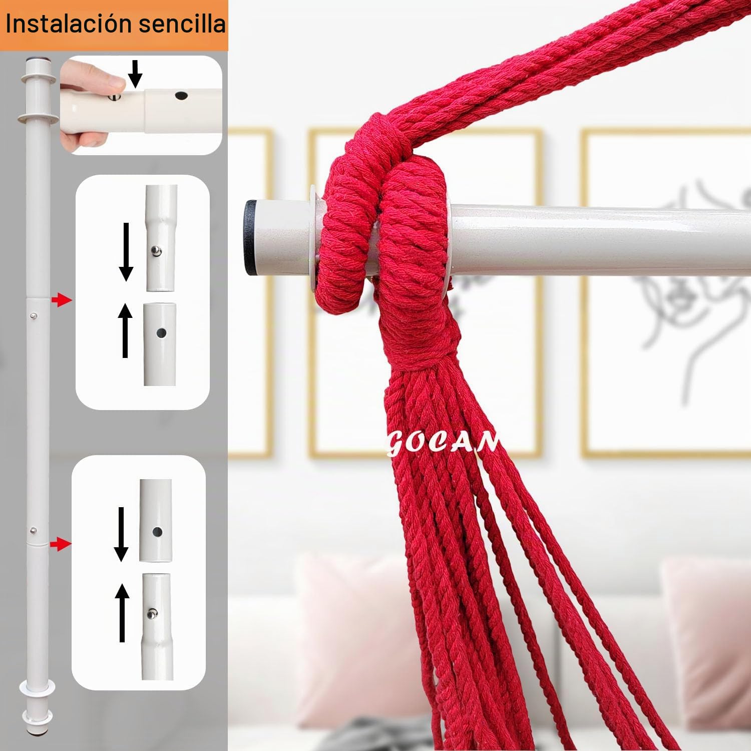 GOCAN Hamaca grande 150 x 110 cm, peso máximo de 150 kg, algodón, rojo (silla colgante)