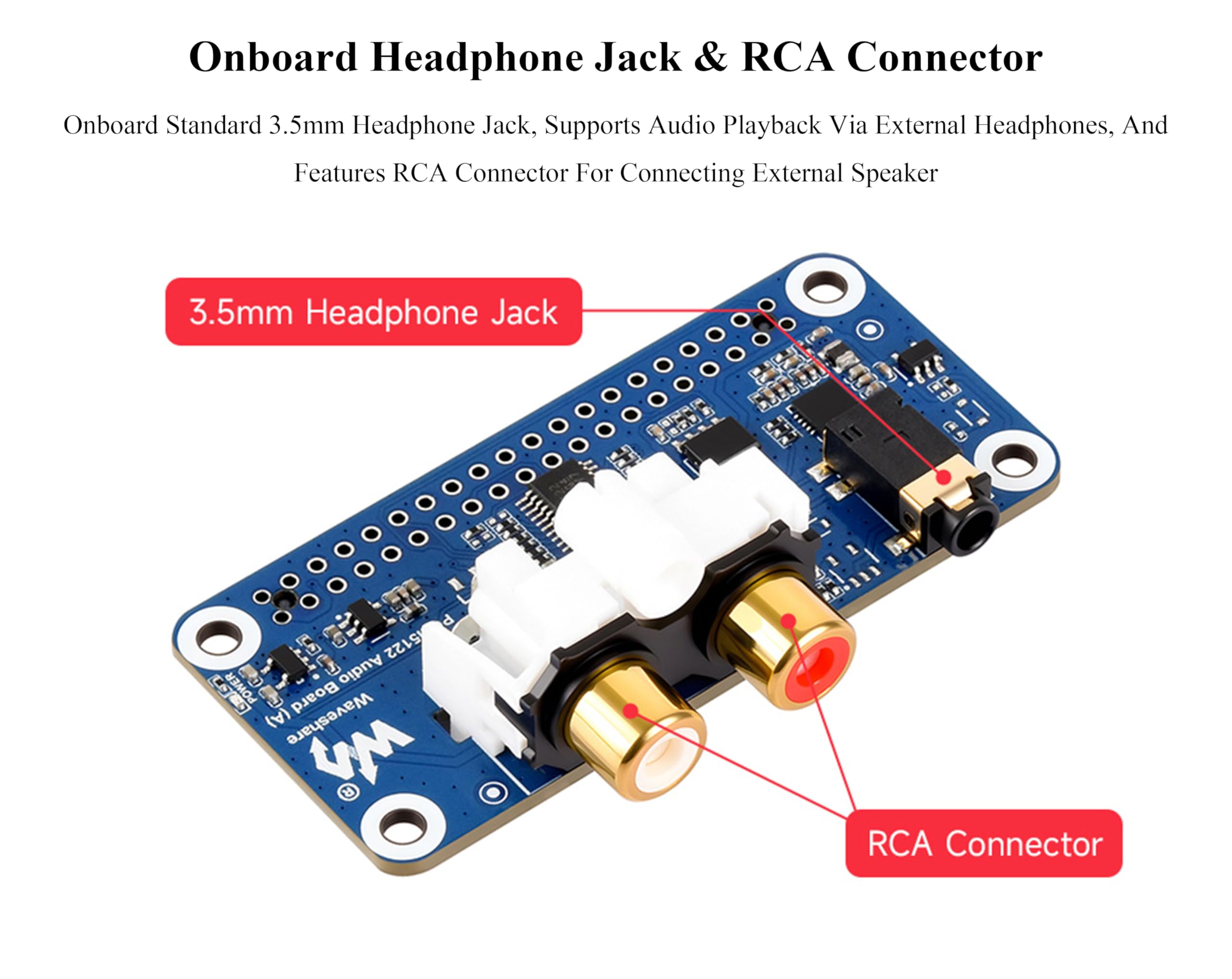 PCM5122 Scheda audio HIFI I2S DAC compatibile con Raspberry Pi 5/4B/3B+/3B/Pi Zero W/Zero 2W/Pico W/Pico 2W, basata su Pi 40PIN GPIO Header, codifica/decodifica stereo, supporta la riproduzione audio