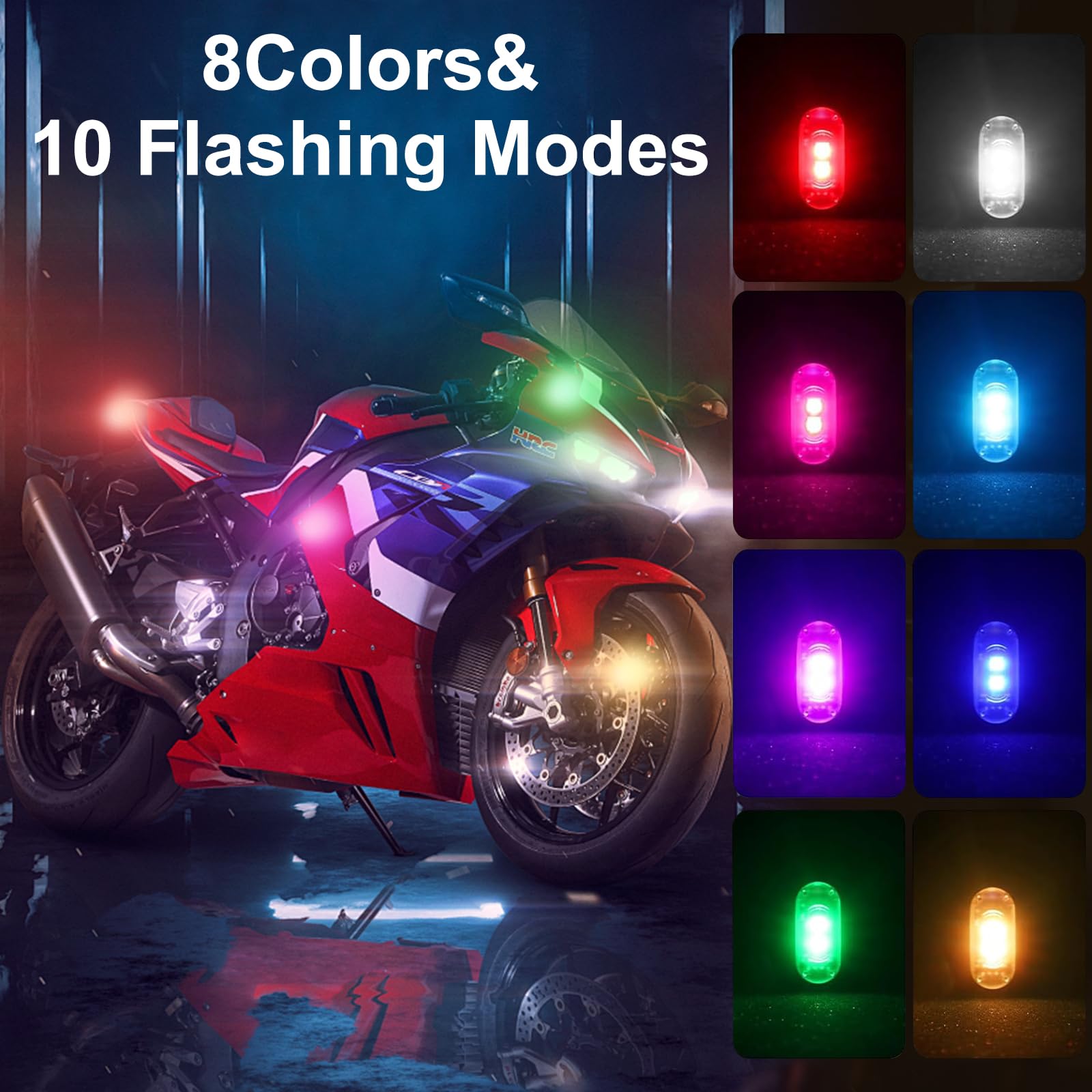 6 Pezzi Luci a LED Senza Fili, Luci anticollisione per Auto Impermeabili a 8 Colori con Telecomando, Lucis Lampeggianti Ricaricabili USB Per Auto, Drone, Camion, Moto