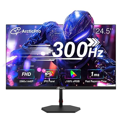 ArcticPro 24.5 inch 300Hz 240Hz Gaming Monitor, FHD 1080p, 1ms, PC Monitor Gaming, IPS, Adaptive sync, PC Monitor, NTSC 85%, sRGB 120%, Ultra Slim, DP x2, HDMI x2, VESA, with DP Cable up to 300Hz