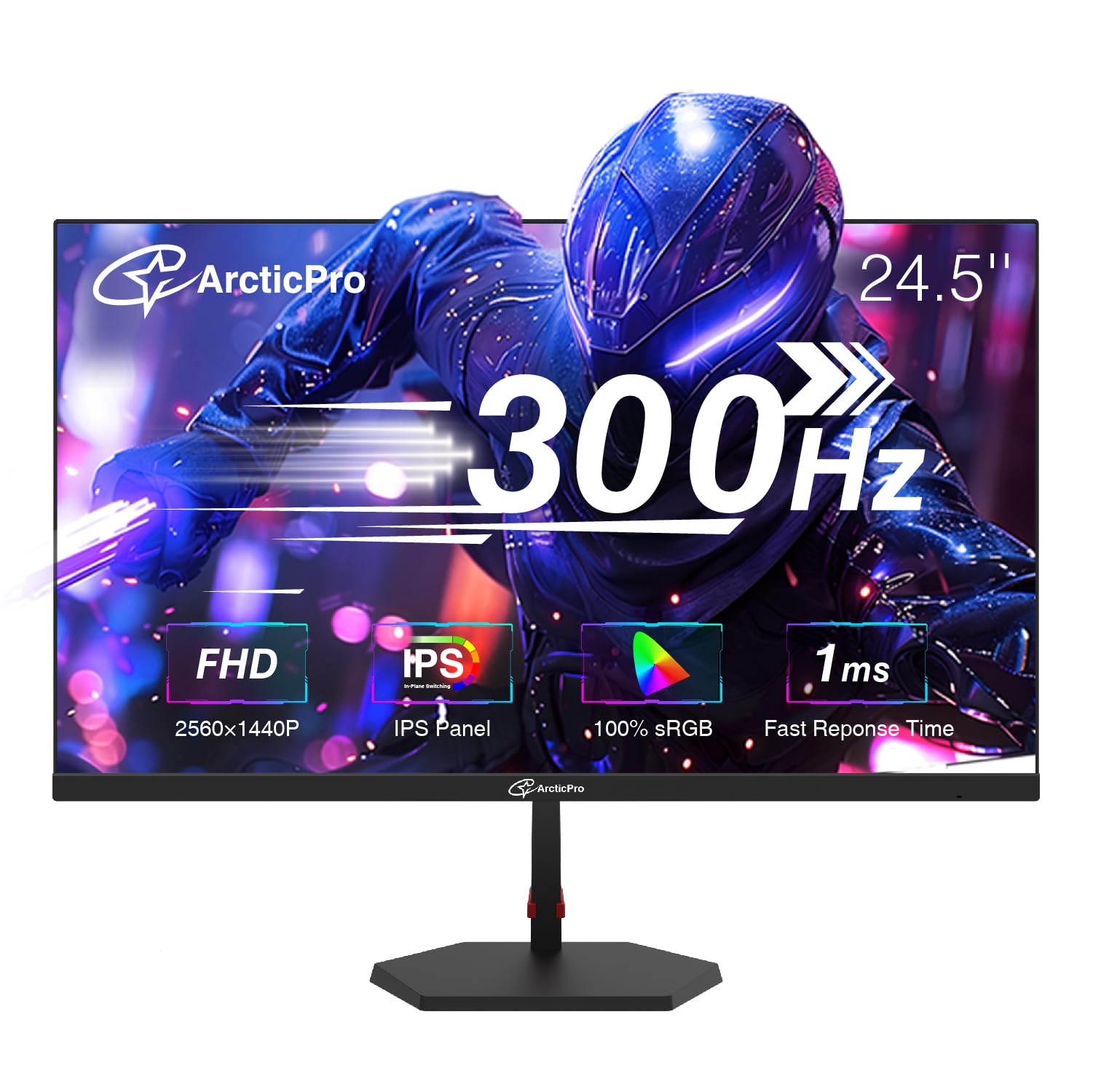 24.5 inch 300Hz 240Hz Gaming Monitor, FHD 1080p, 1ms, PC Monitor Gaming, IPS, Adaptive sync, PC Monitor, NTSC 85%, sRGB 120%, Ultra Slim, DP x2, HDMI x2, VESA, with DP Cable up to 300Hz