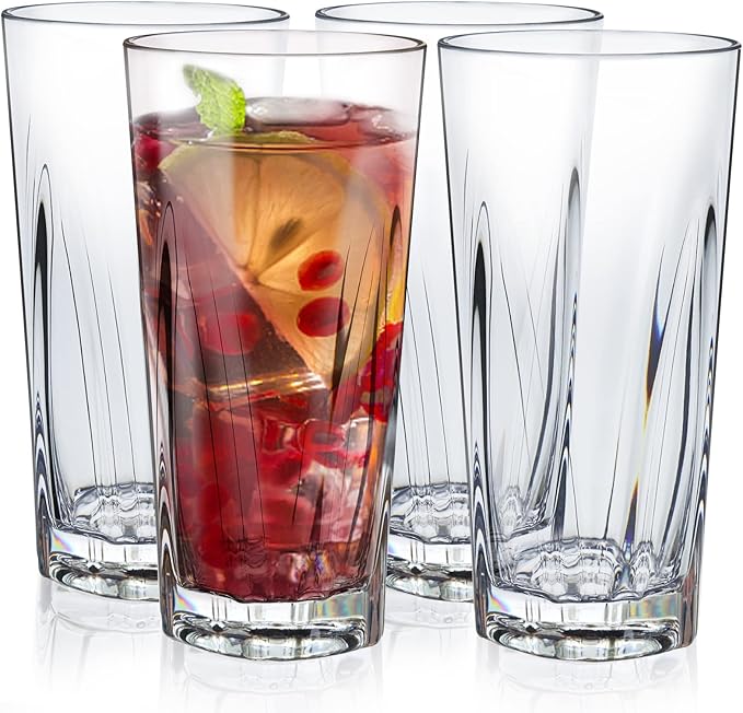 Asashizen PC Plastic Glasses 385ml Stackable Set of 4, Acrylic Drinking