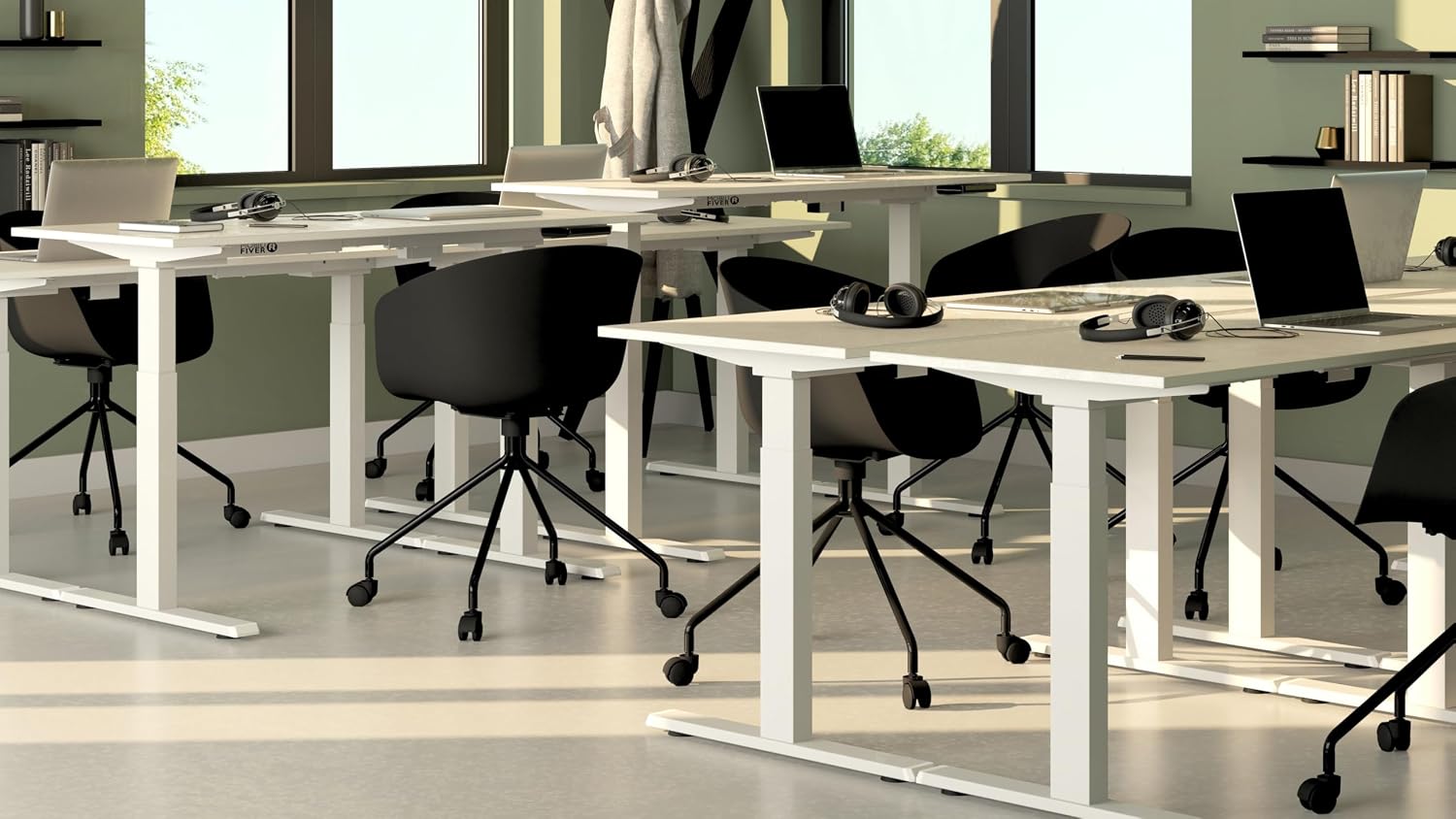 Mobili Fiver, Clara Electric Standing Desk 47.2 x 31.4 in Concrete Effect, White with White Legs