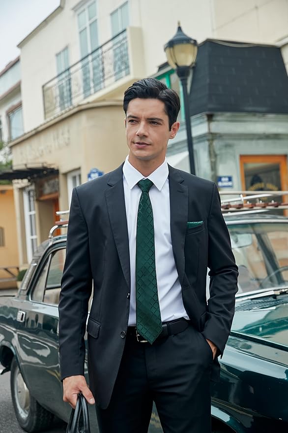 Corbata y pañuelo a cuadros HISDERN para hombre miniatura 3