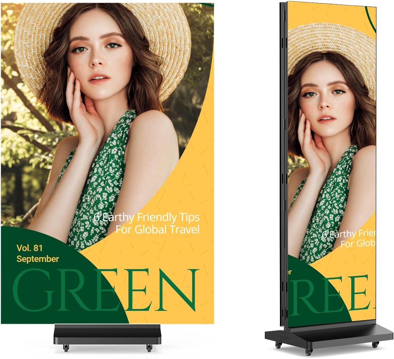 90 inch LED Digital Signage, P1.86 Tri-Fold Dual-Sided Foldable LED Poster Screen with Flight Case, GOB Commercial Advertising Display Screen Kiosk, WiFi/USB/HDMI, for Store, Rentals, Events