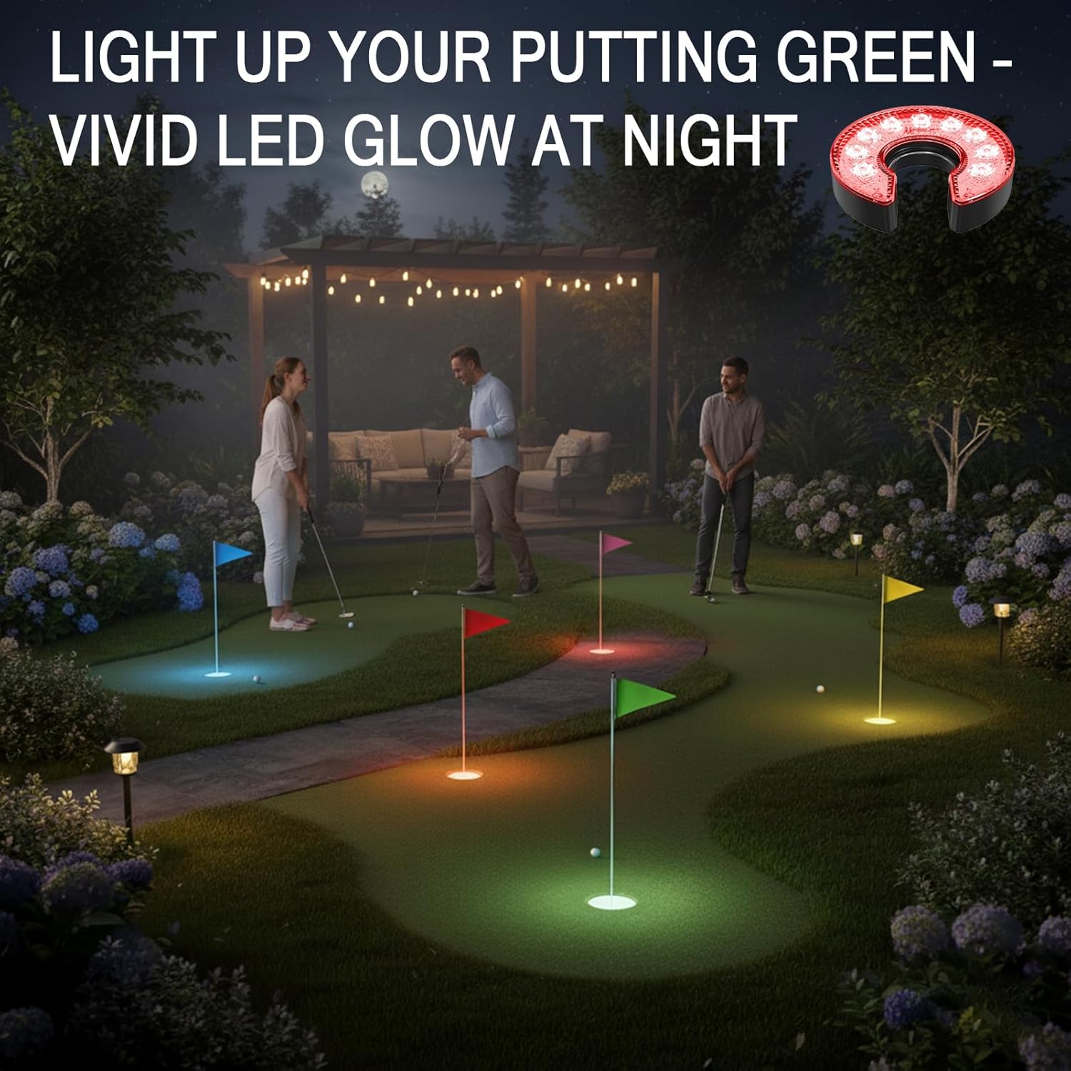 18Pcs LED Golf Hole Lights for Night Putting Green - Glow Disc Golf Basket Lights - Waterproof Color Changing Puck Light Set for Cornhole Board Outdoor Backyard Party Accessories