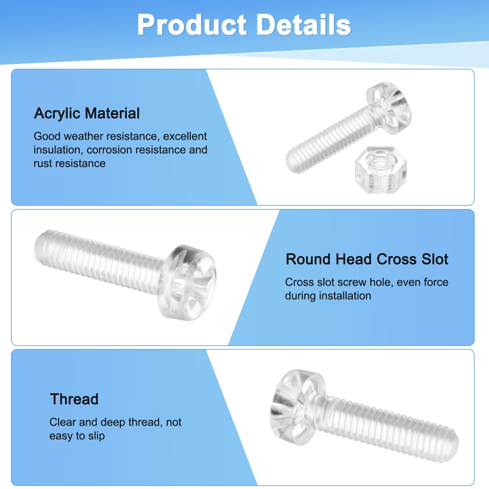 M METERXITY 30-Set Clear Transparent Screws and Hex Nuts Kit - Image 2