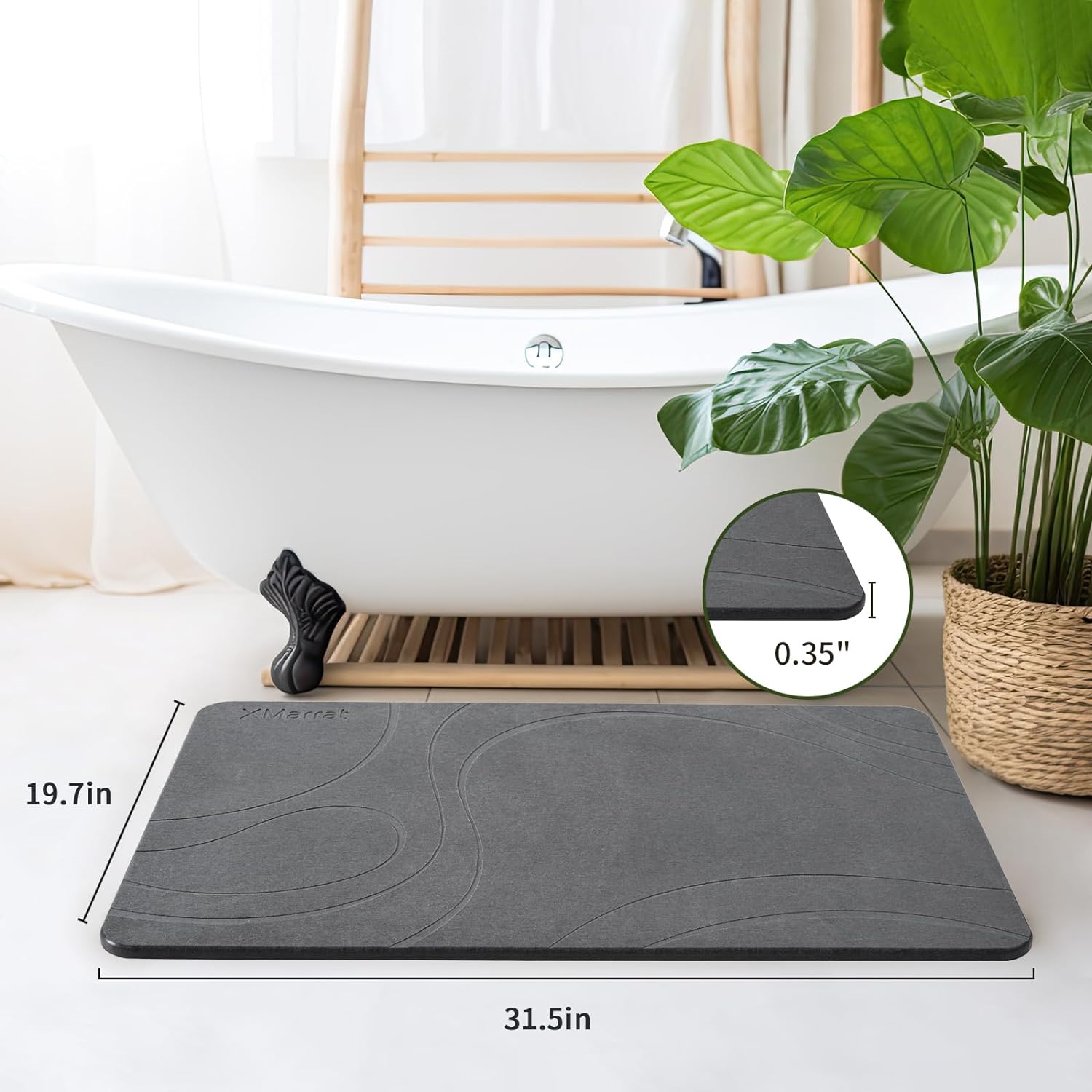 Large Stone Bath Mat, Super Absorbent Diatomaceous Earth Bath Mat Large, Quick Drying Non-Slip Diatomite Stone Bath Mats for Bathroom, Easy to Clean (Dark Grey, Extra Large 31.5" x 19.7") - Image 4