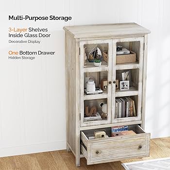 Amazon.com: VINGLI Rustic White Storage Cabinet with Glass