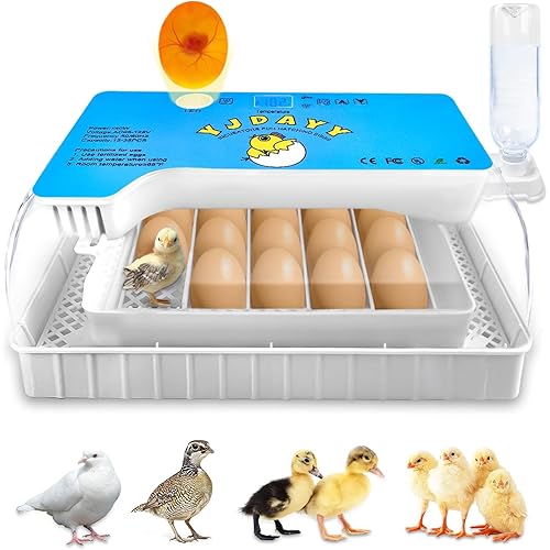 Incubators for Hatching Eggs 15-35 Eggs Incubator with Automatic Egg Turning and ℉Temperature Display LED Candler Poultry Incubator for Hatching Chicken Duck and Quail Incubator (Blue)