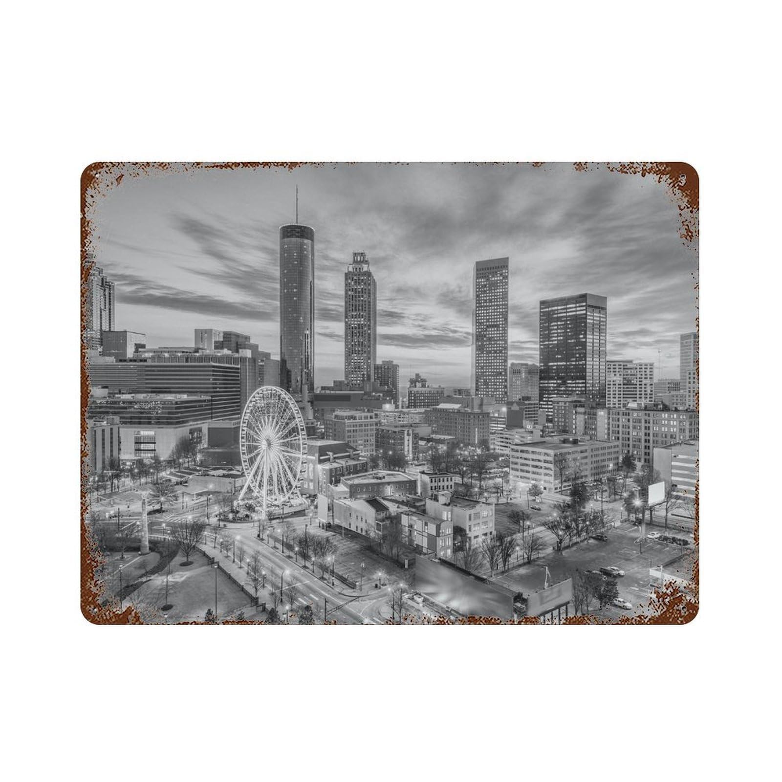 xiaoxiaoshen Black And White Atlanta Photo Decor Georgia Wall Decor Art Metal Tin Poster Modern Home Decor Art Home Bar Shop Decorations Vintage Sign 30x40cm