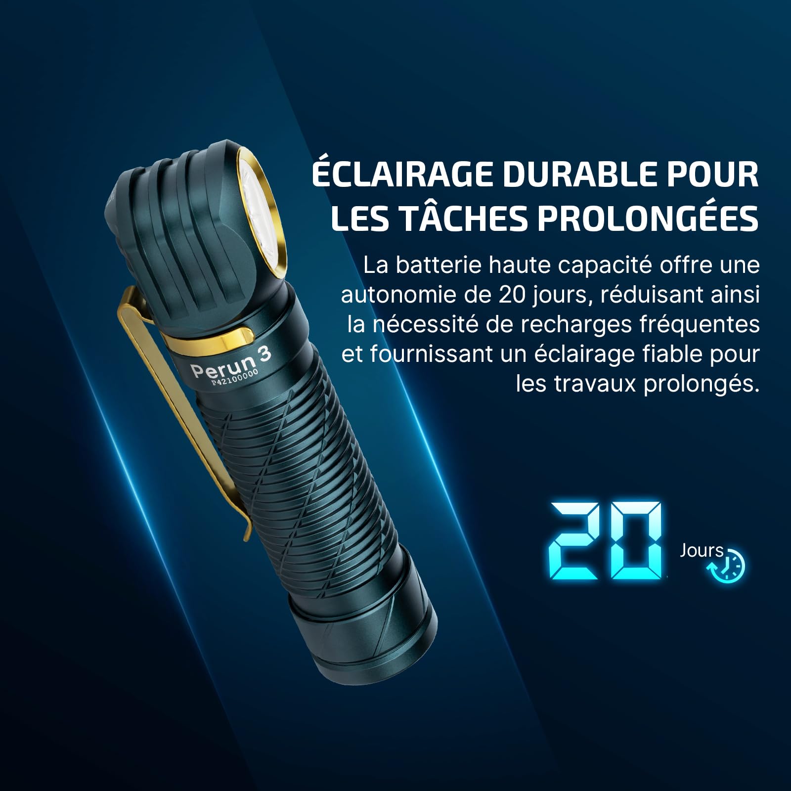 OLIGHT Perun 3 Lampe Frontale Ultra Puissante Rechargeable USB EDC 3000 LM Portée Max. 160 Mètres Torche Clignotant 7 Modes Étanche IP68 Headlamp LED Feu Rouge Pour Camping,Jogging (Bleu Orage)