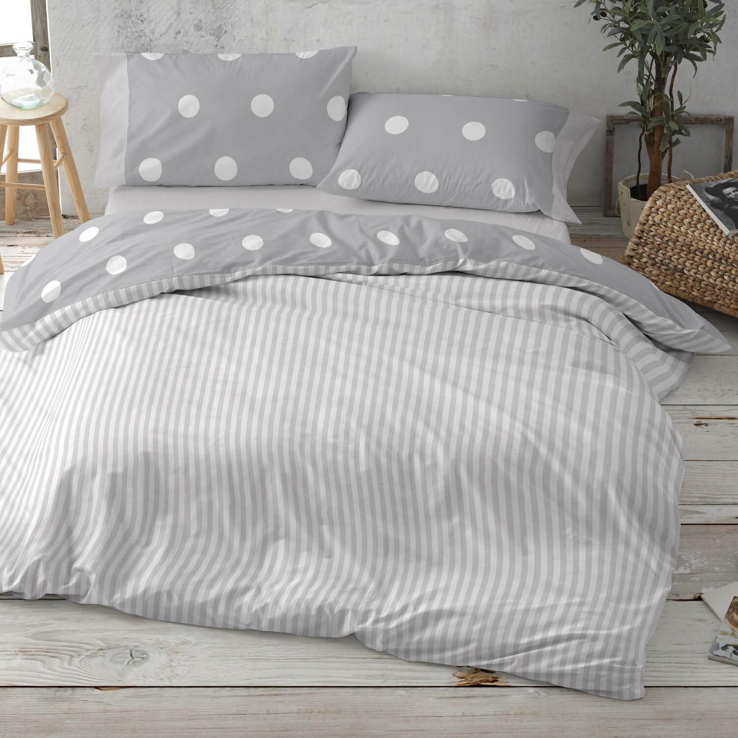 Burrito Blanco | Fundas nórdicas Algodón | Cama de 135cm. (+Medidas Disponibles) | Diseño 627 | Color Gris (135x190/200cm.)