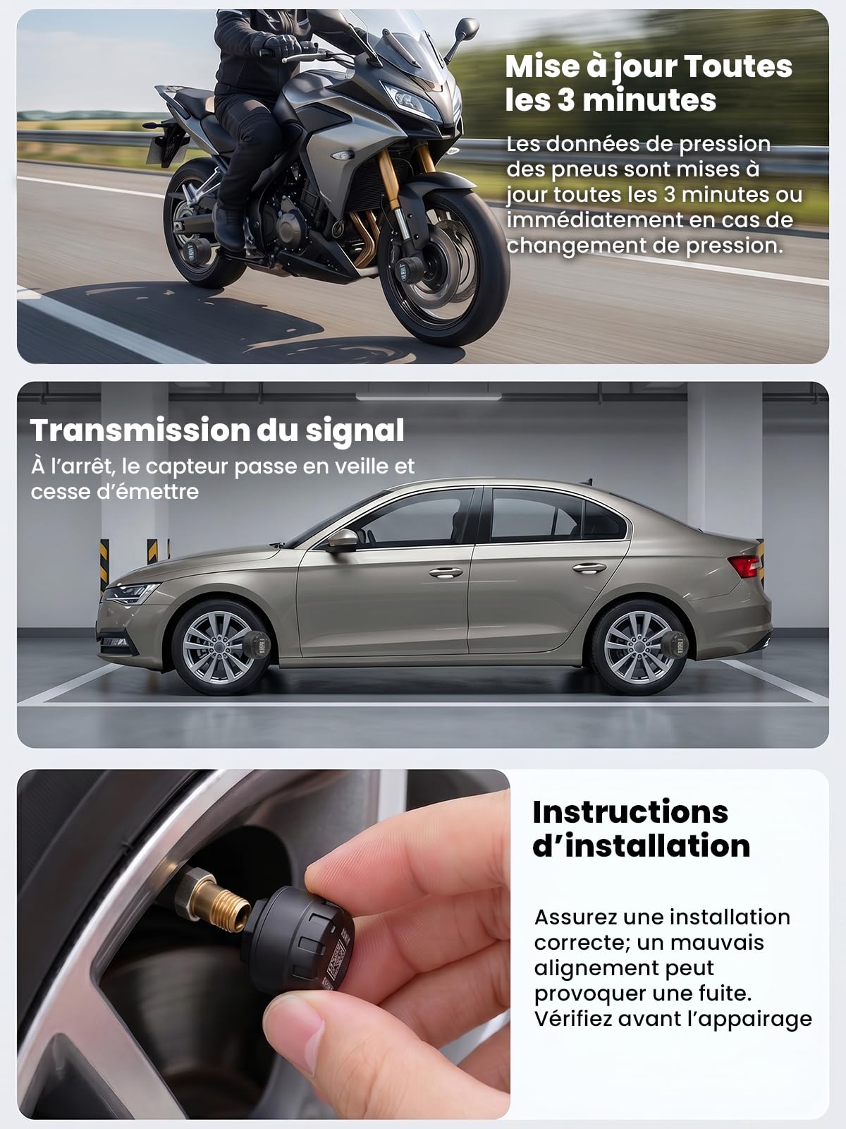 Système de Surveillance de la Pression des Pneus TPMS Capteurs de Pression des Pneus sans Fil pour Moto et Voiture avec Application Fonction D'alarme de Température de (4PCS)