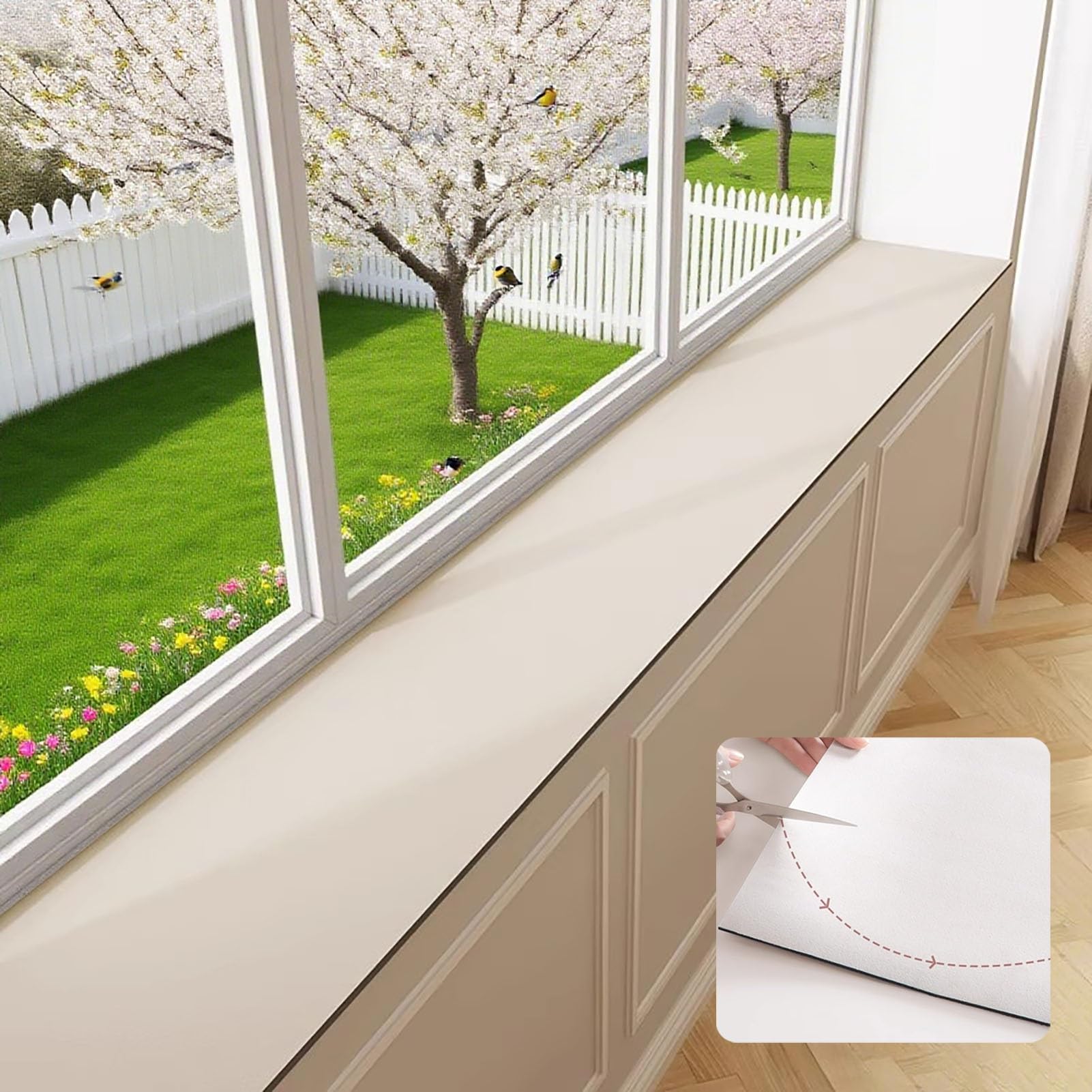 WhamtL Cuttable Diatomaceous Earth Mat Non-Slip, Narrow Absorbent Window Sill Cushion, Scratch Seat Protector for Bay Windows Balconies Kitchen(Beige,120x30cm(47x12in))
