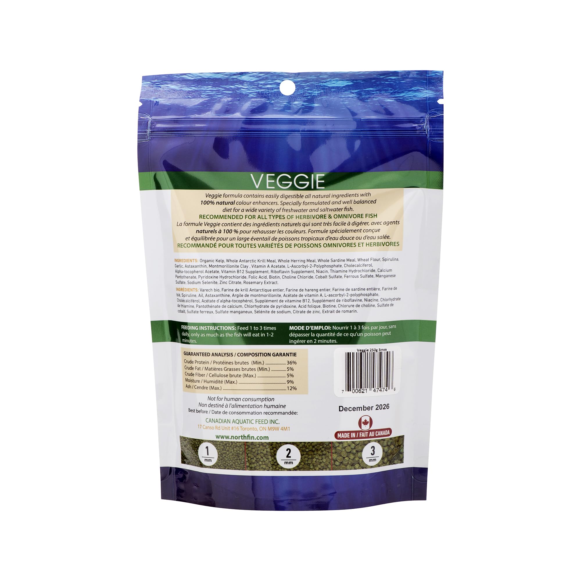 Northfin Alimentos Veggie fórmula 3 mm Pellets 250 G Paquete