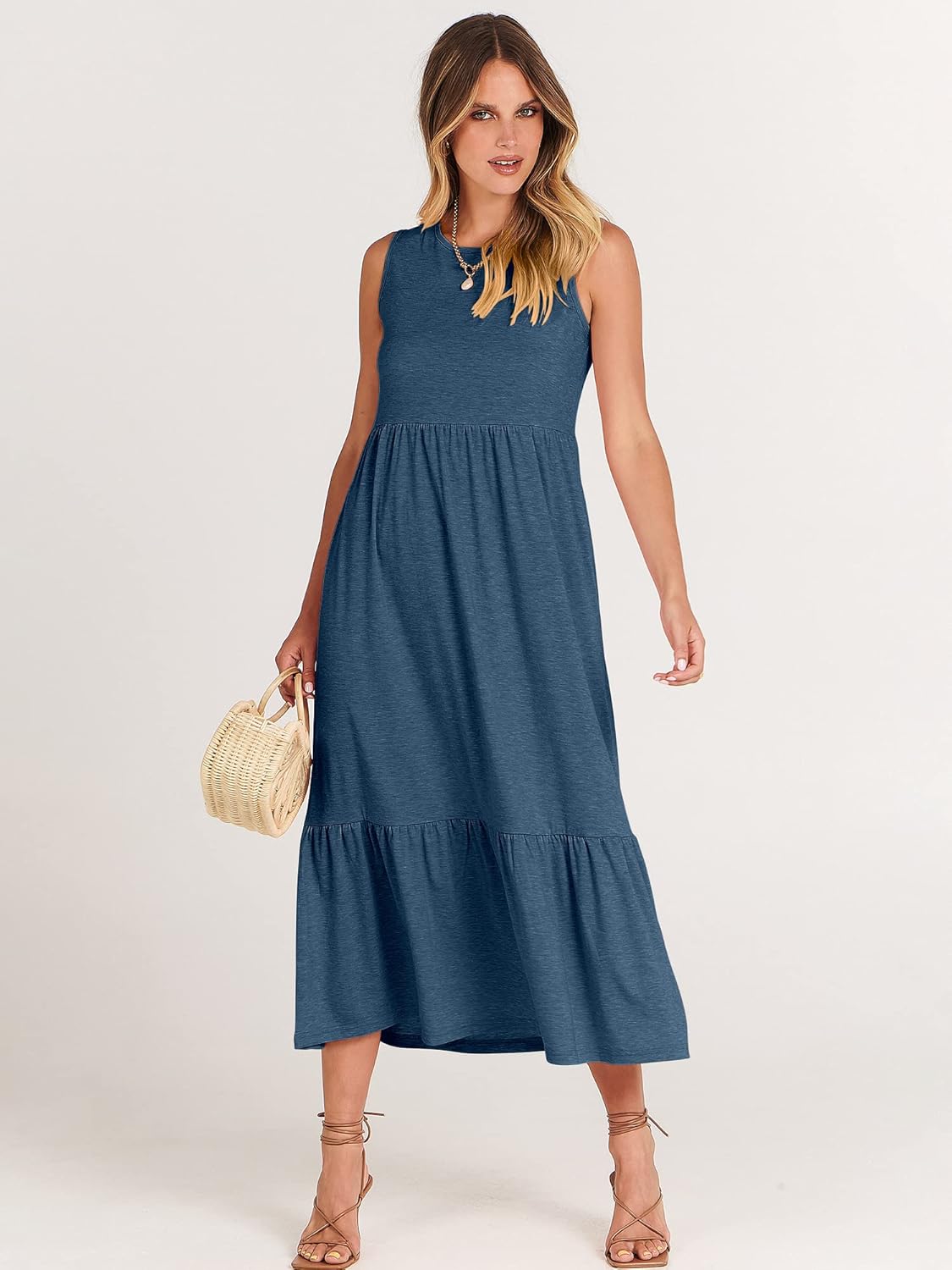 ANRABESS Women Summer Casual Sleeveless Crewneck Sundress Aline Flowy Tiered Maxi Long Beach Dress Vacation Outfits - Image 2