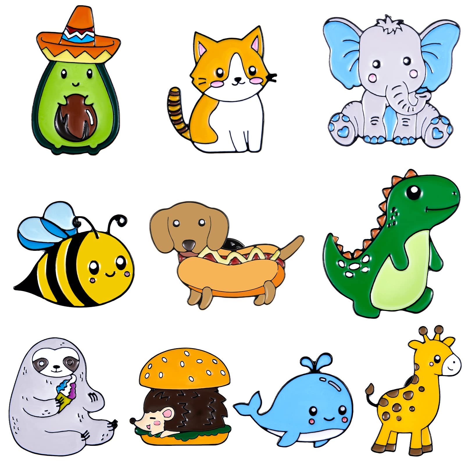 10 Pieces Cute Animal Pins Enamel Backpack Decorative Jackets Lanyard Lapel Pins for Bookbags Clothes Accessories