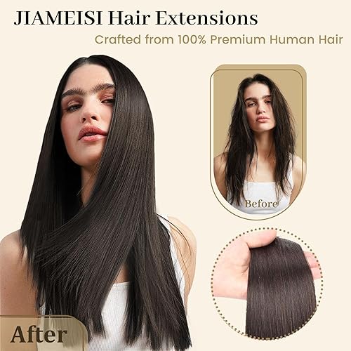 Miniatura 5 de Extensiones de cabello humano Remy real con clip, de 16 pulgadas, 2.47 oz (70 g), color marrón oscuro #2, 7 unidades, 16 clips, 7 unidades,