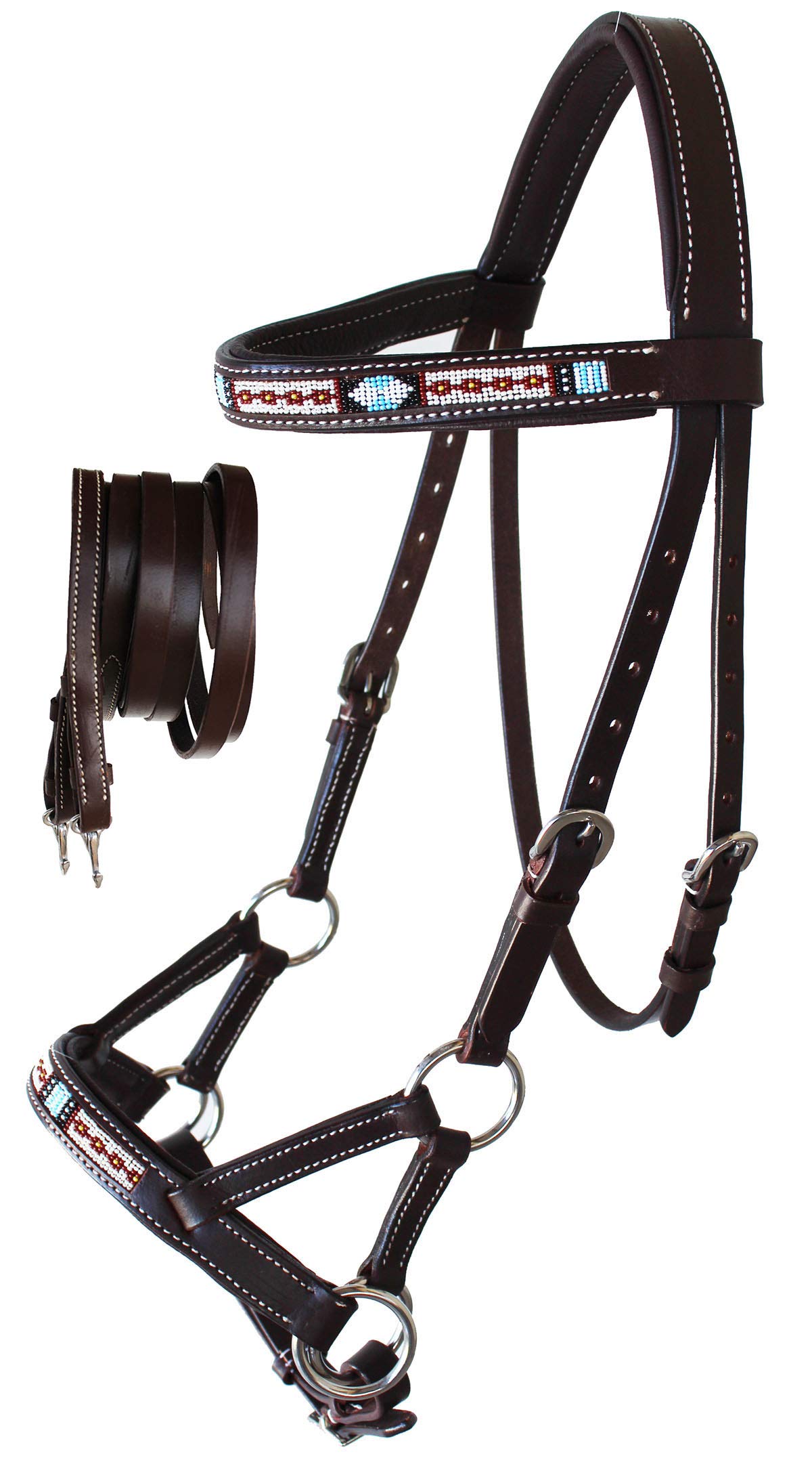 CHALLENGER Horse Western Leather Tack Bitless Sidepull Bridle w/Reins Brown 77RT11BR-F