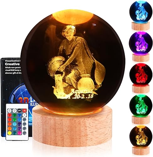 DCG Center, Luz nocturna de bola de cristal con signos del zodiaco, luz nocturna de bola de cristal 3D, lámpara de noche de cristal para niños,