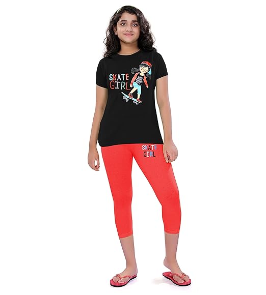 GIRLS T SHIRT AND 3/4 TH PANT SKATE GIRL