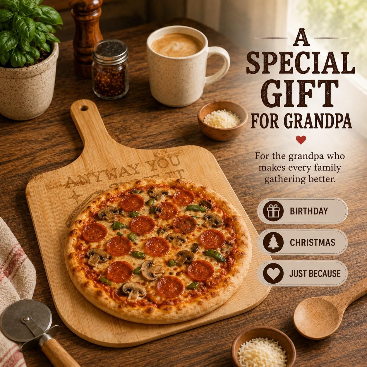 Grandpa Gifts For Birthday from Grandkids 12" Bamboo Pizza Peel