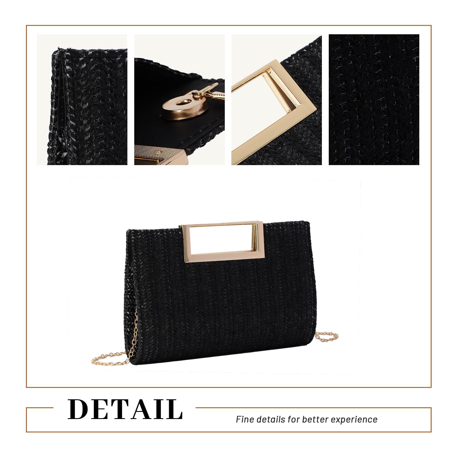 Bolso de Mano de Paja Para Mujer Bolso de Hombro de Cena de Paja de Verano con Cadena de Metal Bolso de Mano Cuadrado Bolso de Mano Tejido Para Fiesta de Bodas