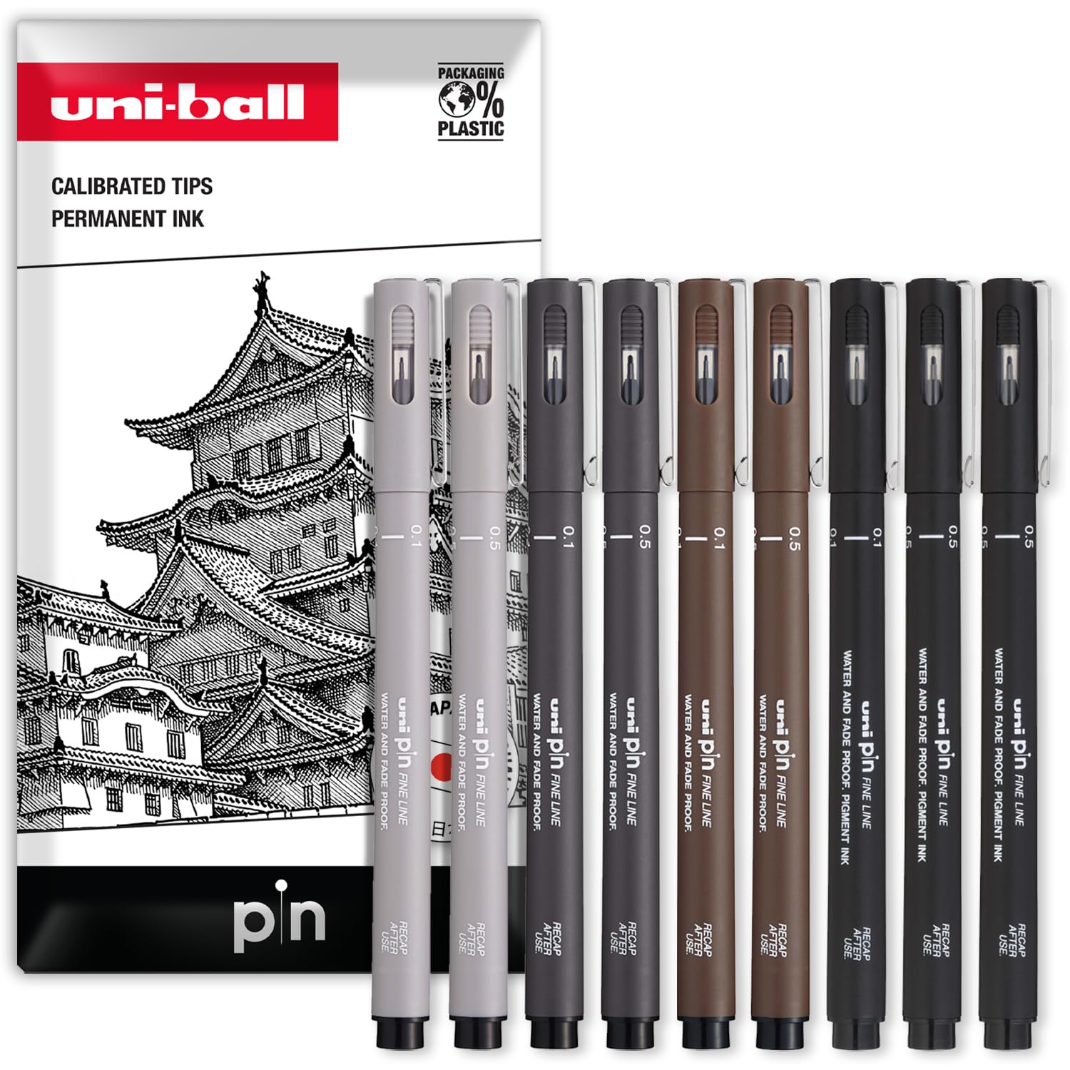 Uni PIN Watervaste Fineliner - SET 5 BLACK 0.1/0.3/0.5/0.7/0.9mm