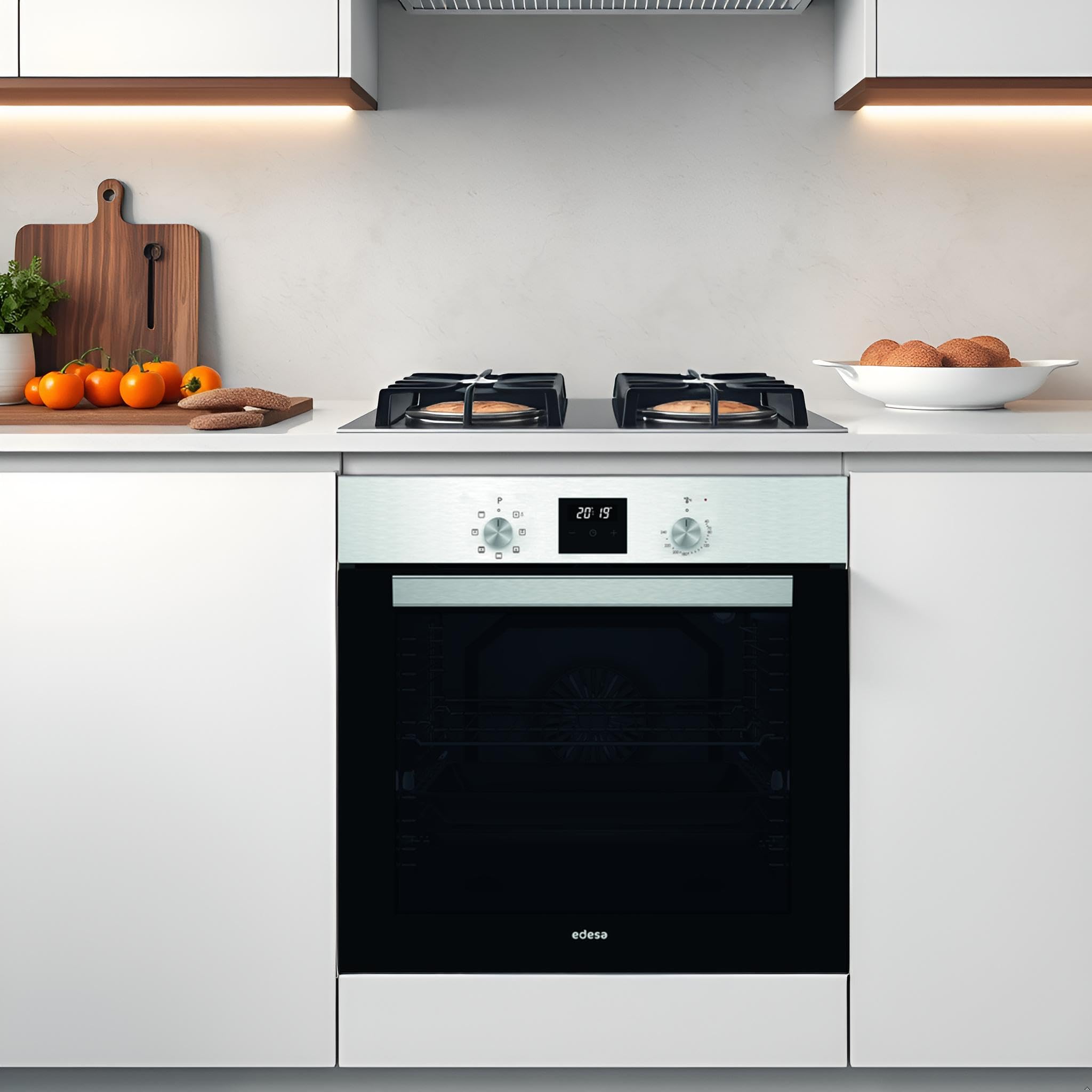 Edesa Horno Multifunción EOE-6040 X/A 80L 7 Programas Cocinado Display LED Esmalte ETC Fácil Limpieza Puerta de Cristal Negro Panel Control Inoxidable Color Inox Negro