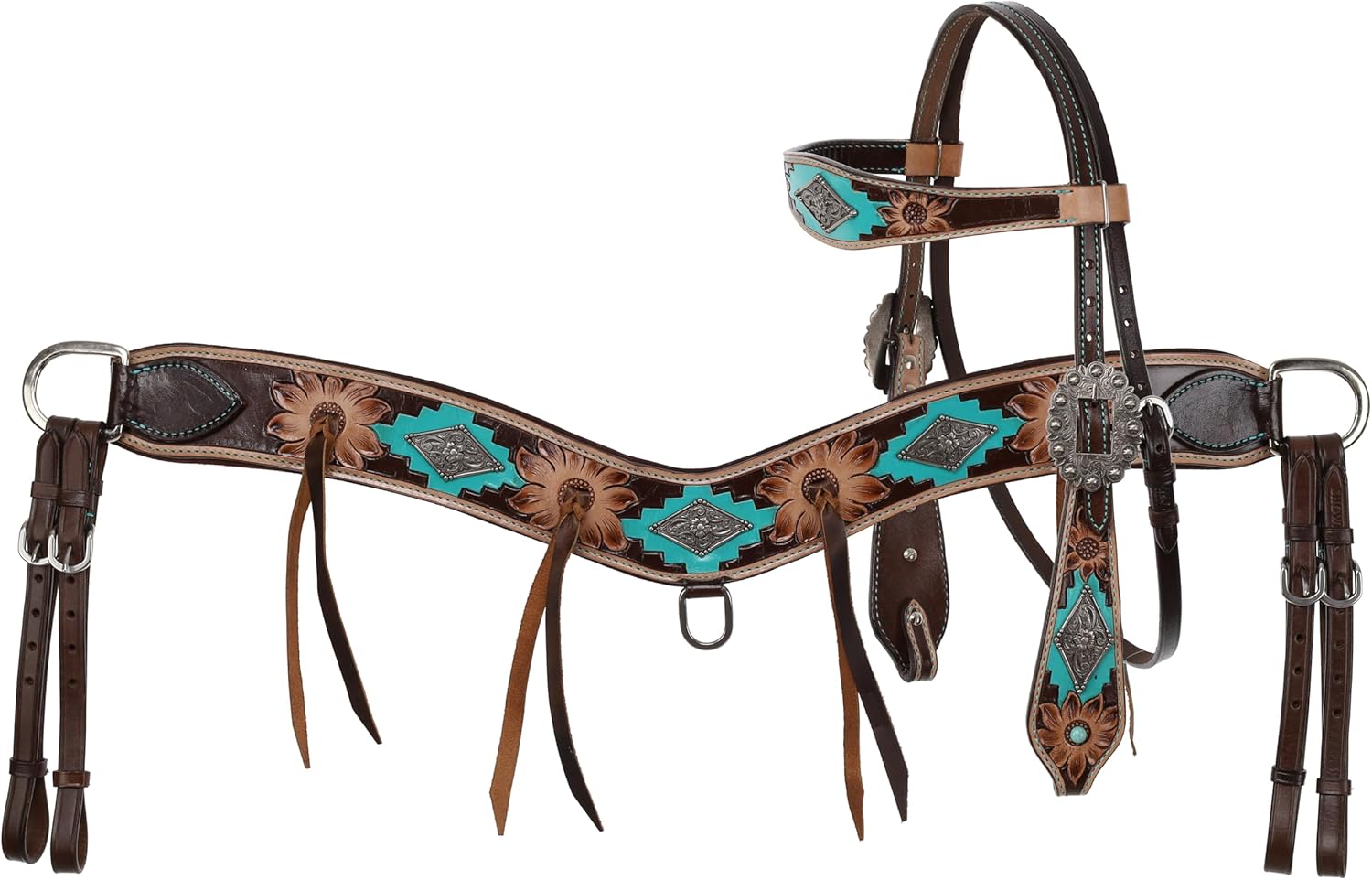 Showman Aztec Bloom Browband Leather Headstall & Breast Collar Set