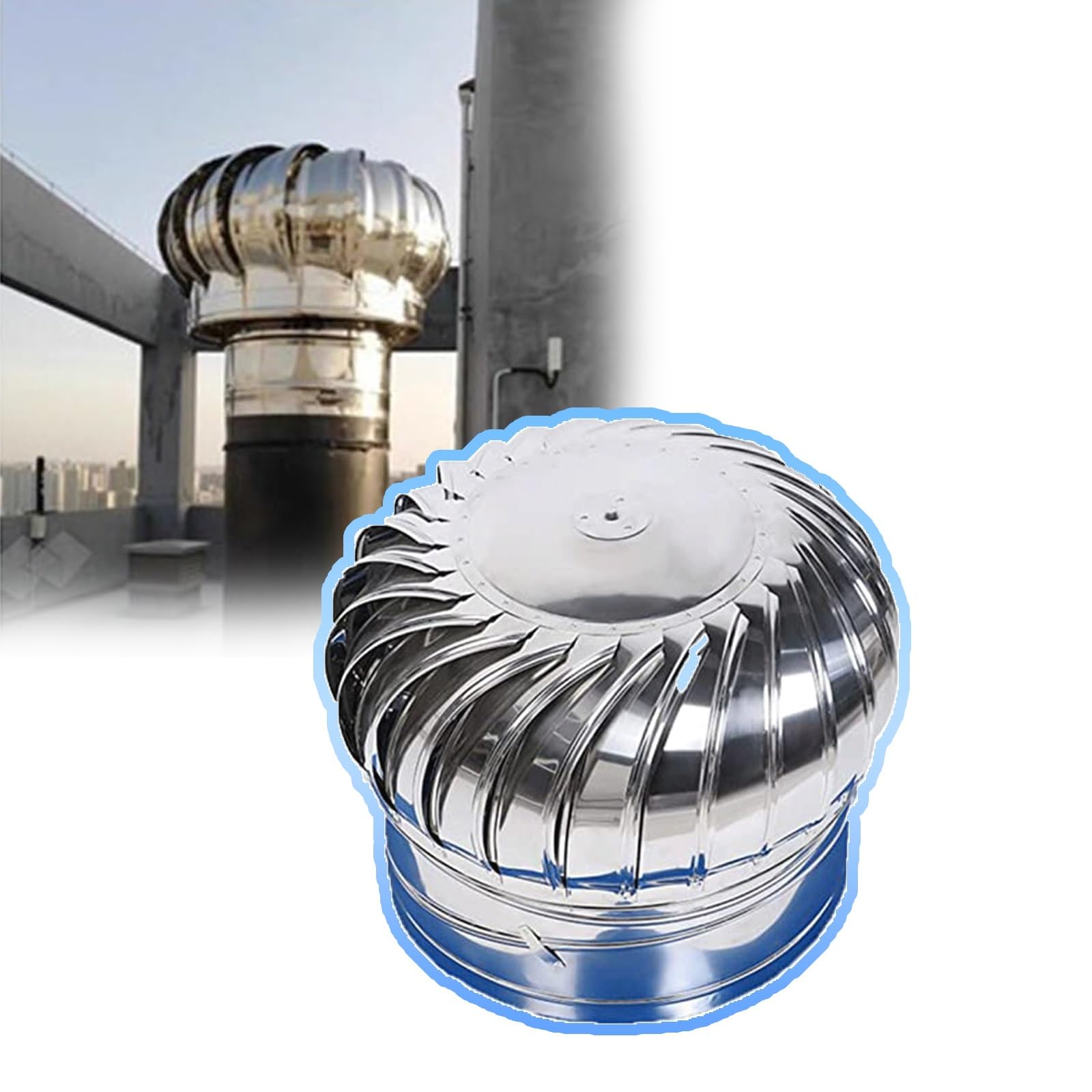 SDCFFC 450mm/18in, 304 Wind Turbine Roof Vent, Round Ventilation Exhaust Heat Dissipation, for Houses Factory Attic Farm Leak Proof Vent Cap Fan