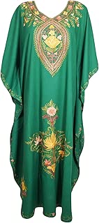 Indiatrendzs Womens Bohemian Maxi Kaftan Embroidery Green Beachwear Bikini Dress 3X
