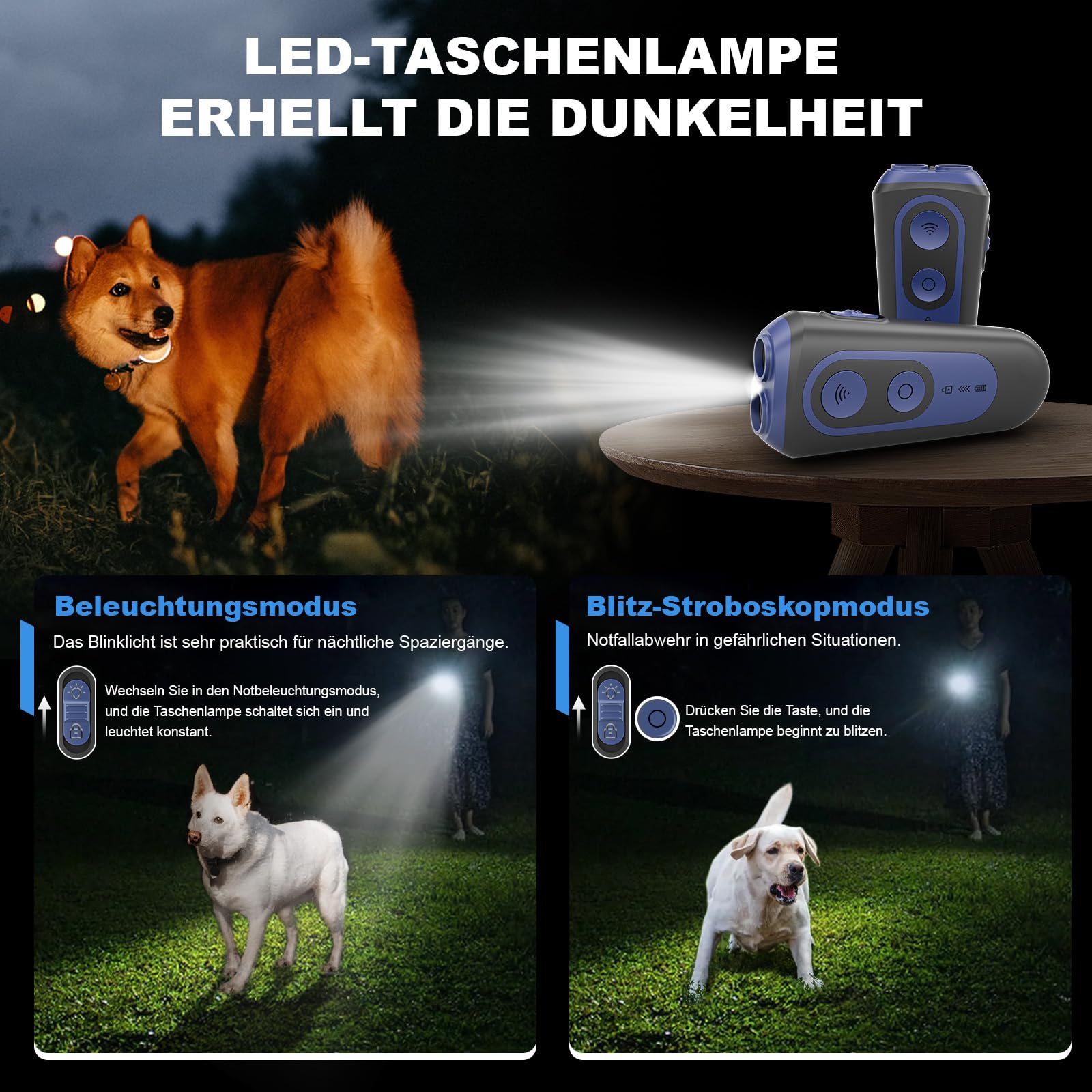 Anti-Bell Gerät für Hunde, Ultraschall 3 Modi Hundetrainingsgerät bis 15 m Reichweite, Tragbarer Bellerstopper ohne Schock
