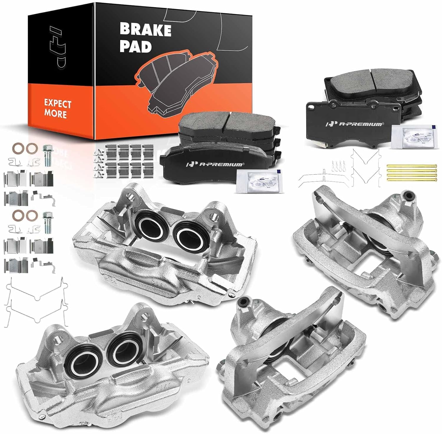 A-Premium Front & Rear Disc Brake Calipers with Ceramic Pads Compatible with Toyota 4Runner 2003-2009, FJ Cruiser 2007-2014 12-PC Set