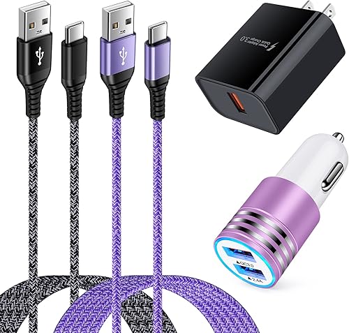 Carga rápida 3.0 Cargador de pared Bloque C Cable cargador de teléfono Android Cable de carga tipo C con enchufe de coche Carga rápida para Samsung