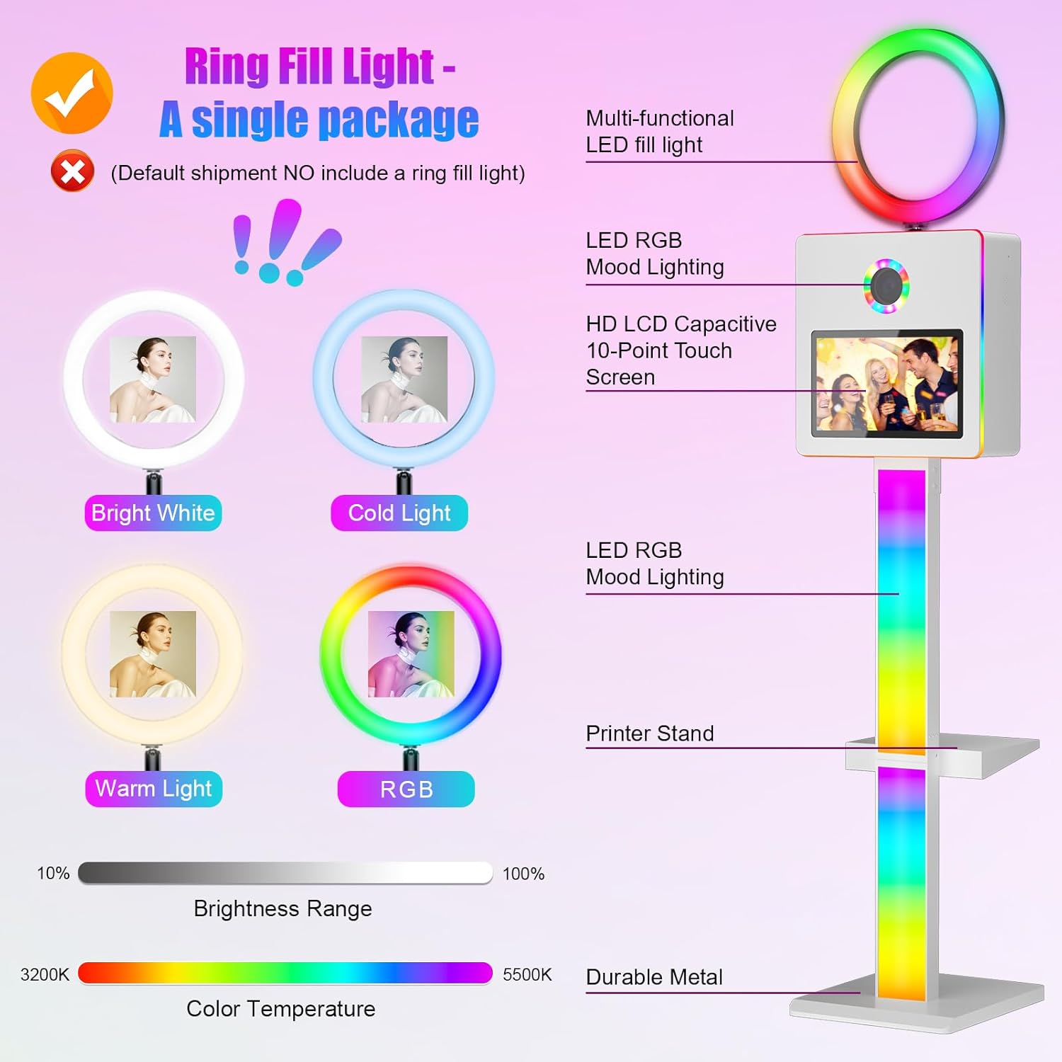 Mirror Photo Booth with DSLR Camera and Printer, 15.6in Touchscreen, App Controll RGB Lighting—Professional Photography Equipment for Party and Wedding Event Rentals