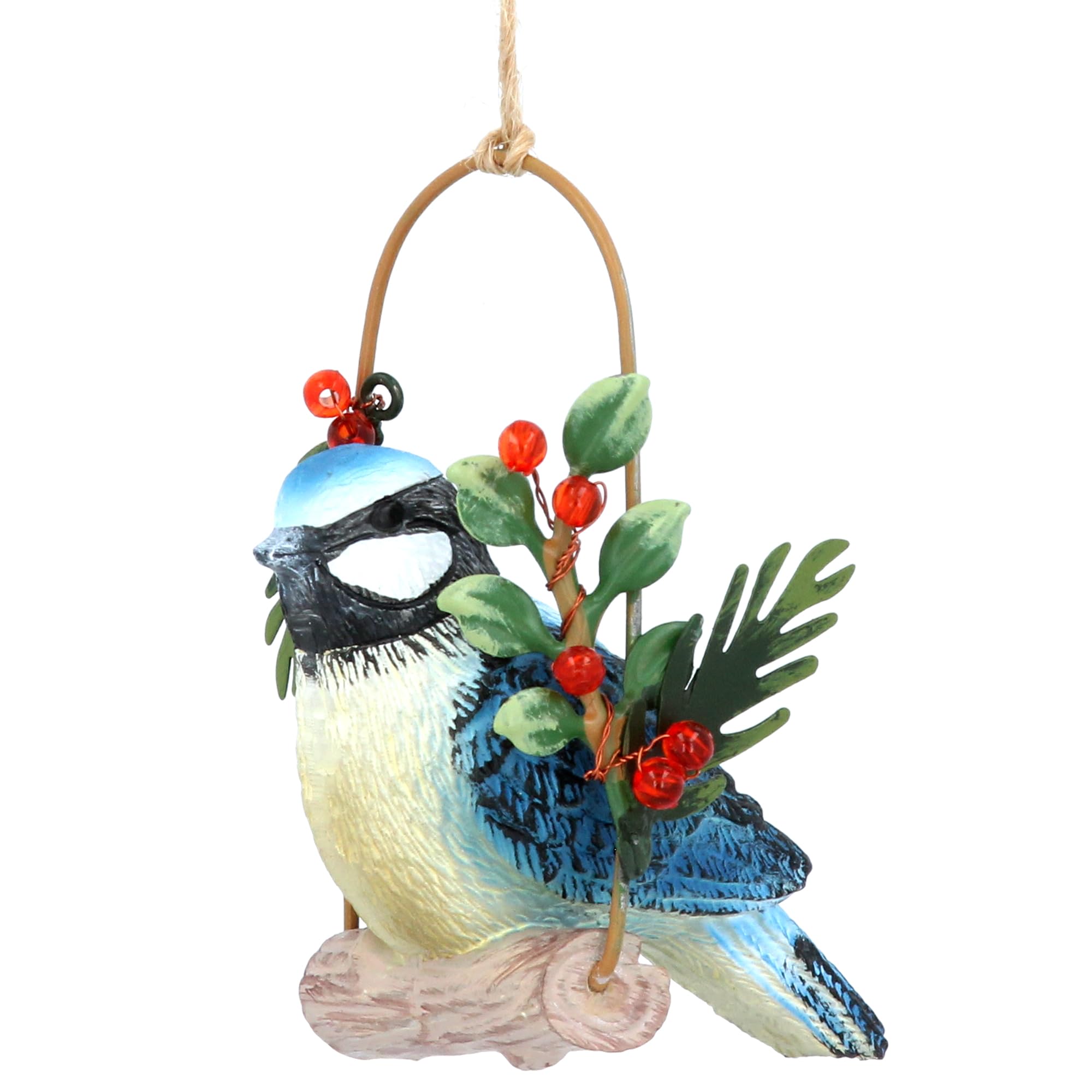 Gisela Graham Blue Resin Tit Decoration On A Holly Log