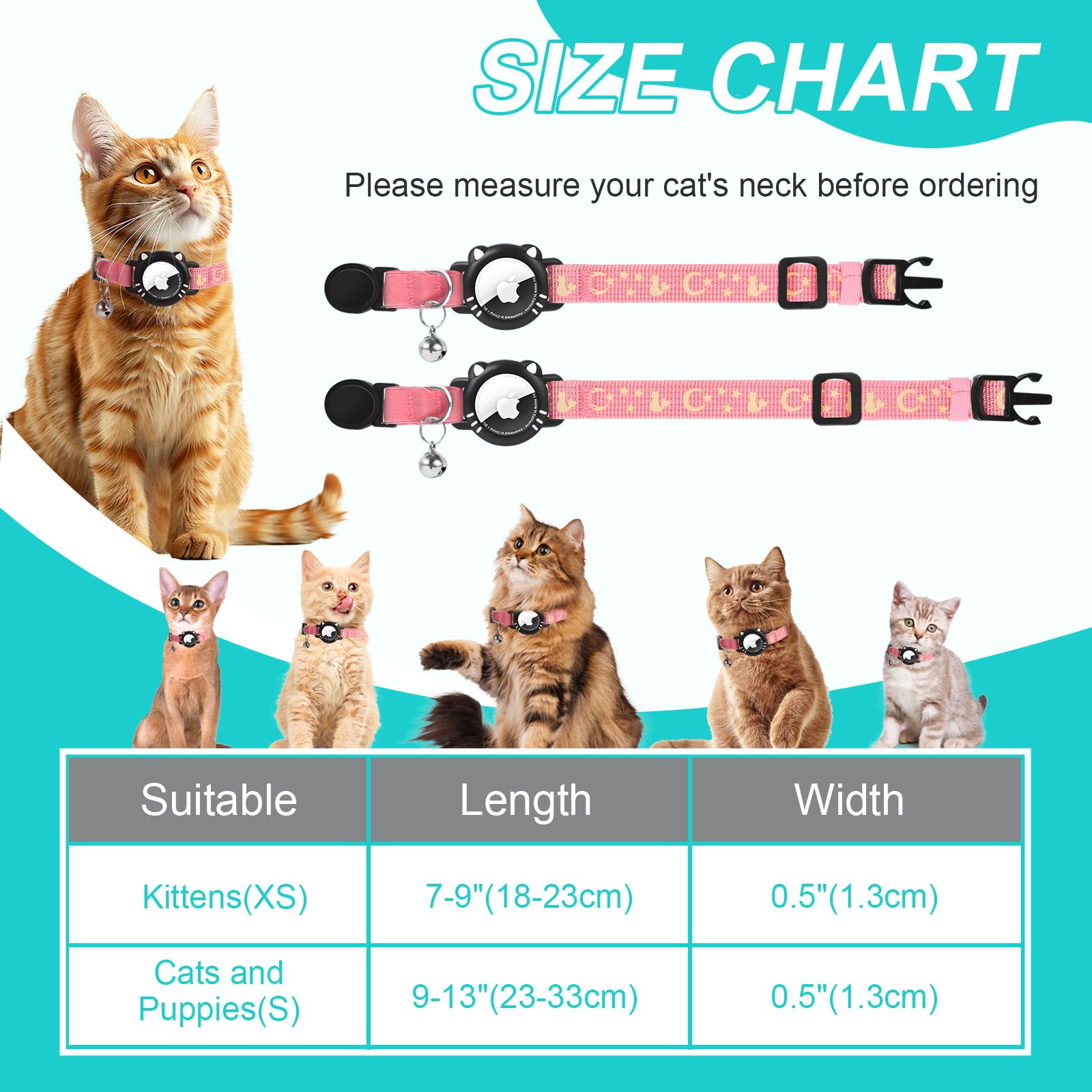 Collare per Gatto per Airtag Compatibile con Apple Air Tag con Fibbia di Sicurezza Riflettente per Gattino