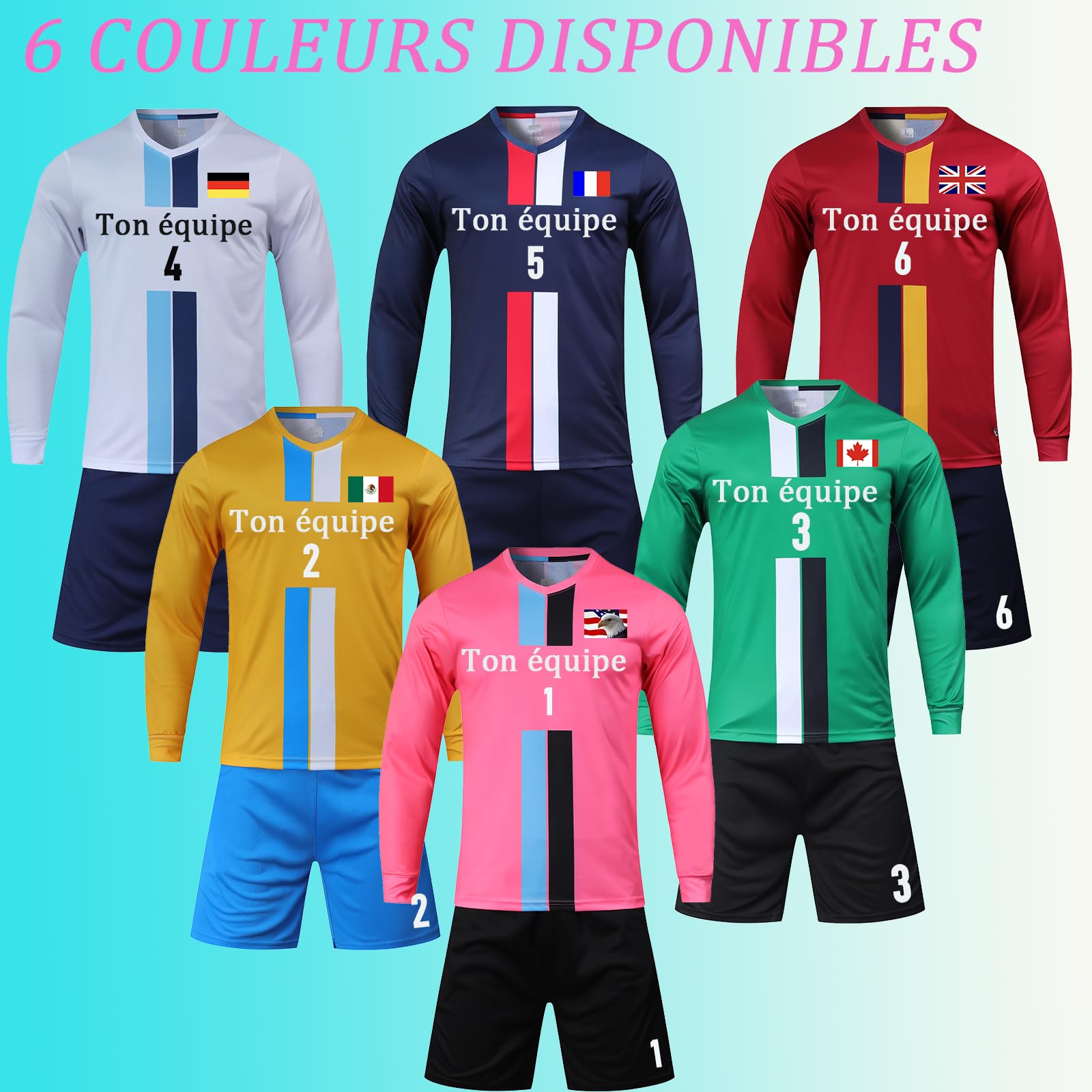 Gardien Foot Enfant Garçon Adultes Maillot Gardien Personnalisé avec Votre Numéro Nom de Logo D'équipe