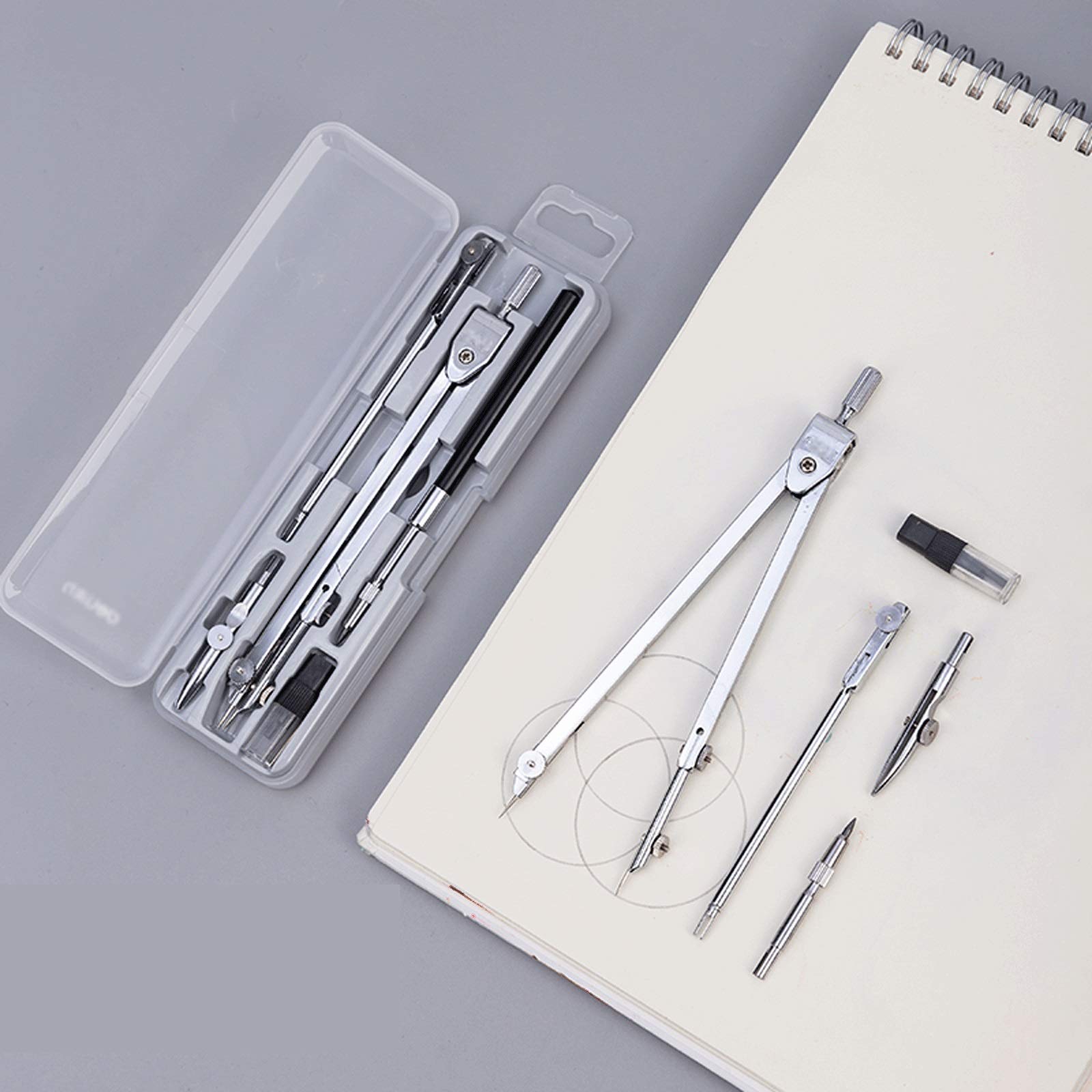 Mathematik Set Metallkompass-Set Professioneller Zeichnungs-Design-Kompass, 5-teiliger Edelstahl-Mathematikkompass, Schreibwaren-Vorrats-Prüfungs-Zeichnungs-Tool für Studenten Zirkelkasten